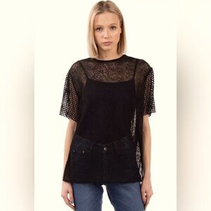 BNWT AUTH DVF DIANE VON FURSTENBERG T-SHIRT TOP SZ S LATTICE TRIM SHORT SLEEVE